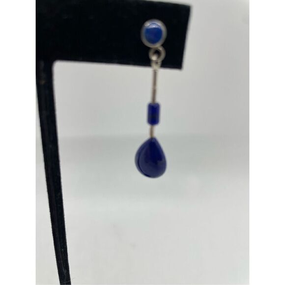 Vintage Triple Lapis Lazuli and Sterling Threader Earrings - Picture 6 of 6